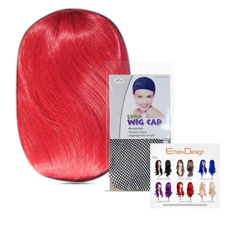 EmaxDesign Wigs 28 inch Wavy Curly Cosplay Wig With Wig Cap and Comb (Red) - Image 3